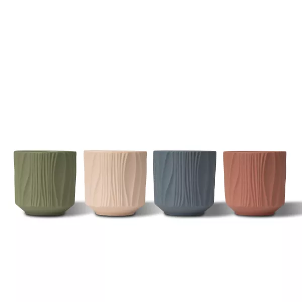 Portacandele in ceramica con motivo verticale opaco a quattro colori Portacandele in ceramica con motivo verticale opaco a quattro colori