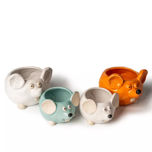 Portacandele in ceramica a forma di topo