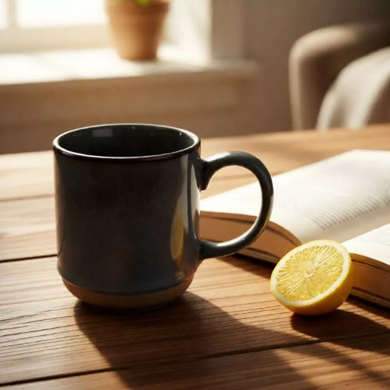 Tazza grigia da viaggio in ceramica semplice e moderna